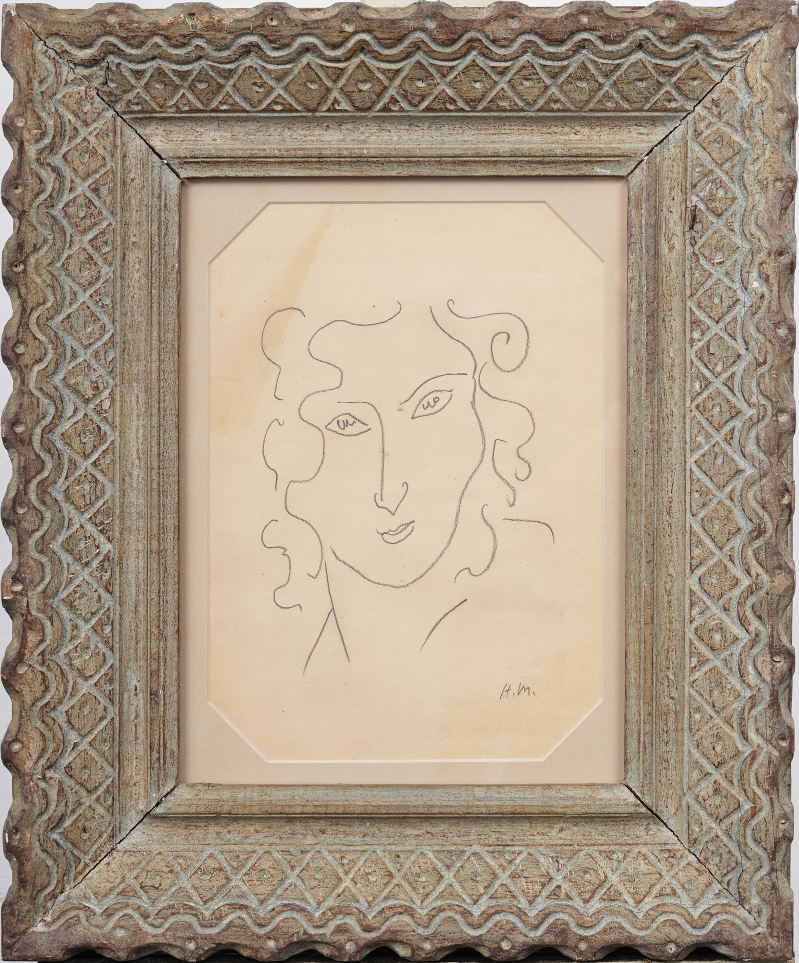 Vintage French Modernist Paris School Line Drawing Signed "H.M." Framed Original: Vintage original drawing. Monogrammed. Framed. Measuring: 18 by 22 inches overall, and 9 by 12 artwork alone. Please see all images for condition. Size is measured and written on the back of the paint