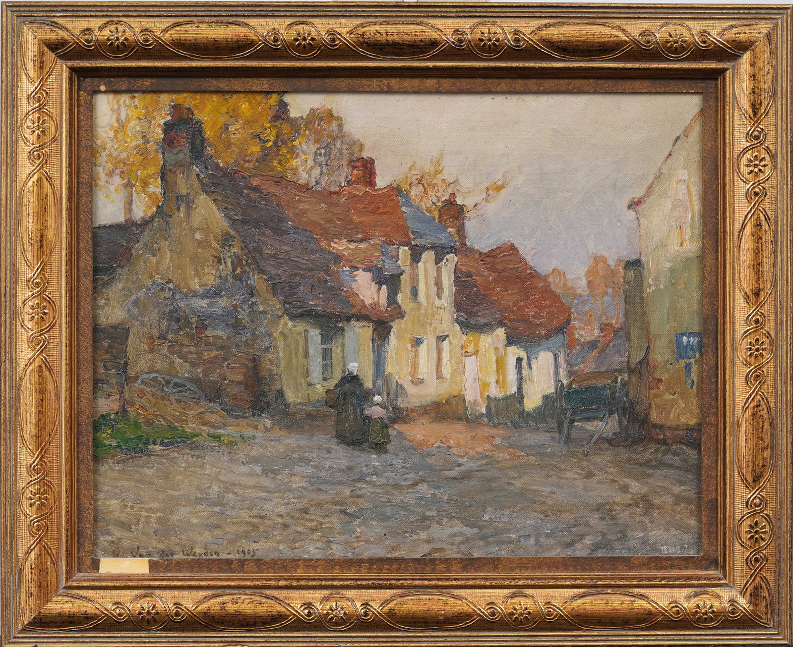 H. Van der Weyden 1868-1952 Vintage American Rural European Street Scene Original Oil Painting: Signed, framed vintage American oil painting. Measuring: 14 by 17 inches overall, and 10.5 by 13.5 artwork alone. Please see all images for condition. Size is measured and written on the back of the p