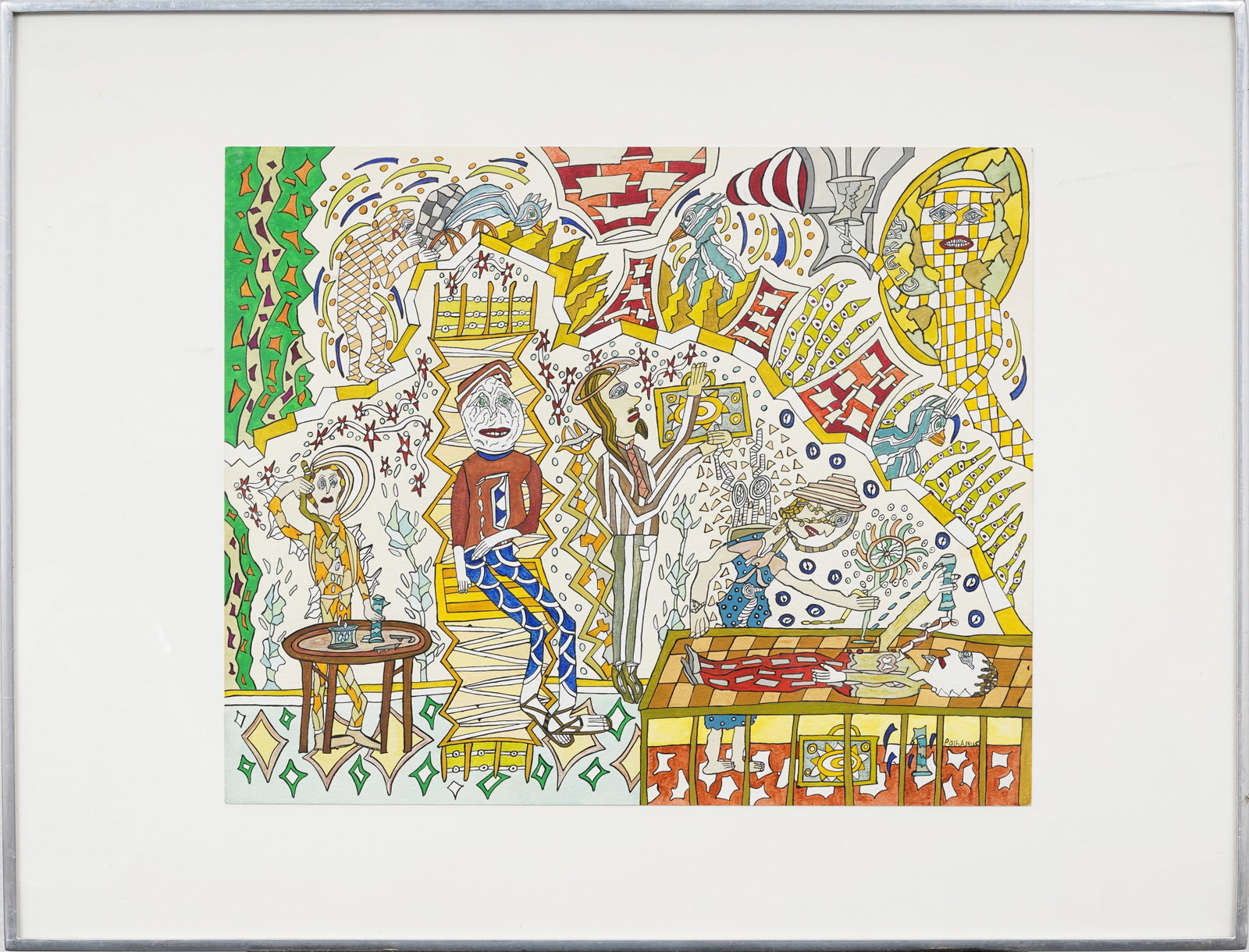 Melissa Polhamus Signed Vintage American Modern Original Painting Gallery Provenance: Vintage modern painting. Measuring: 22 by 28 inches overall. Please see all images for condition. Size is measured and written on the back of the painting or next to each object. For detailed conditio