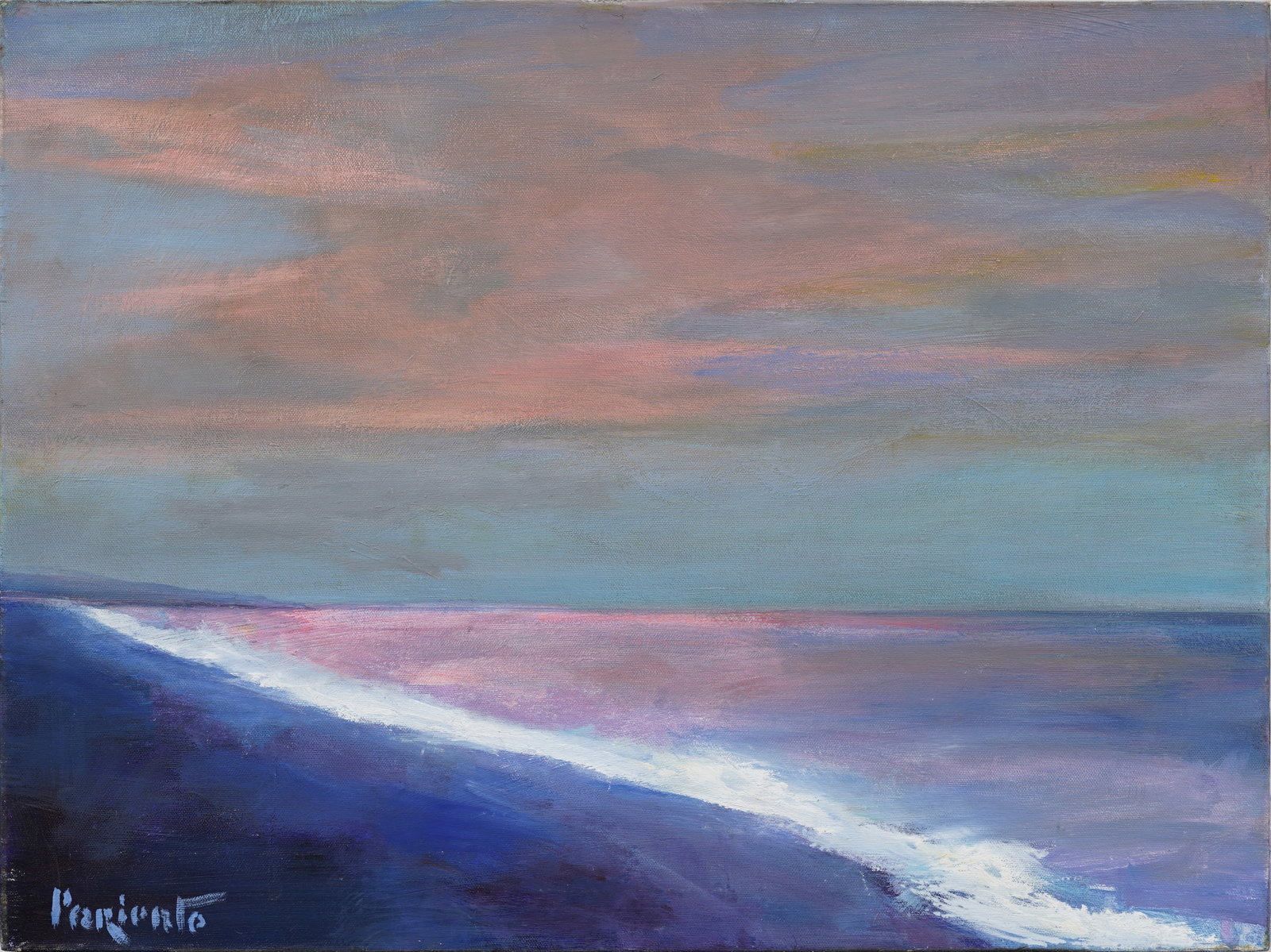 "Moonit Montauk" Signed Abraham Pariente B.1962 Vintage Modernist Seascape Oil Painting: Vintage seascape oil painting. Measuring: 18 by 24 inches overall. Please see all images for condition. Size is measured and written on the back of the painting or next to each object. For detailed co