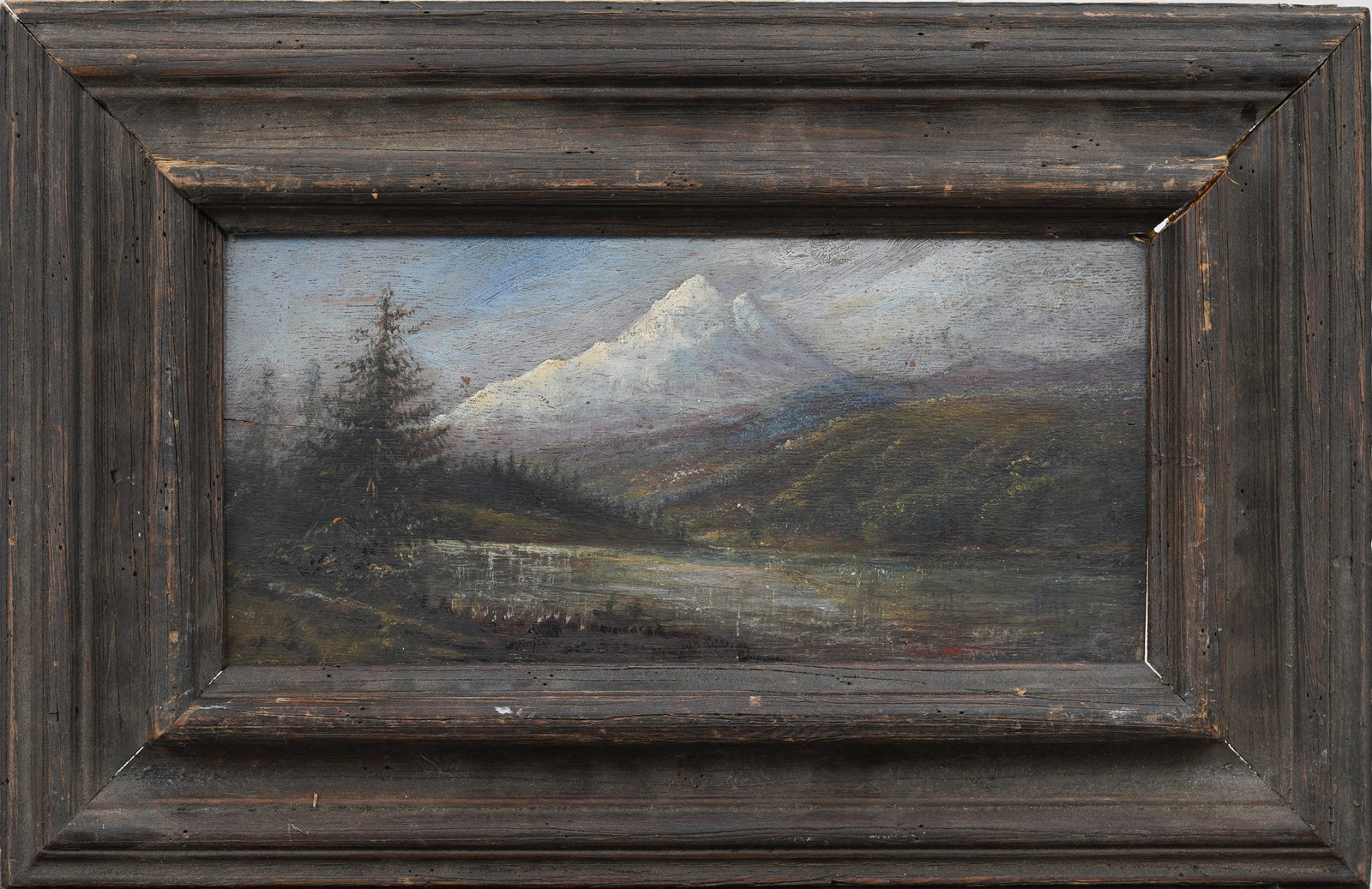 Circle of Eliza Barchus Vintage American Western Framed Landscape Oil Painting: Vintage Western landscape oil painting. Oil on board. Framed. Measuring: 12 by 18 inches overall, and 6 by 11.75 artwork alone. Please see all images for condition. Size is measured and written on the