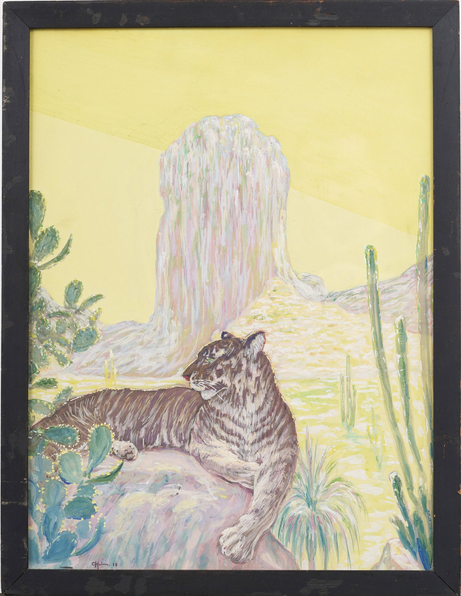 Carl Otto Holm (1885-1918) Antique American Impressionist Art Deco Tiger Portrait Framed Painting: Antique art deco landscape painting. Measuring: 17 by 22 inches overall. Signed. Please see all images for condition. Size is measured and written on the back of the painting or next to each object. F