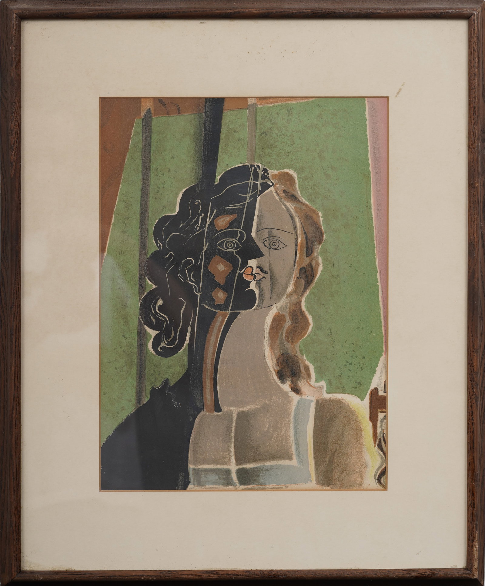 Georges Braque Vintage French Cubist Woman Portrait Framed Vintage Print: Vintage framed print. Measuring: 21 by 17 inches overall, and 13.57 by 10 artwork alone. Please see all images for condition. Size is measured and written on the back of the painting or next to each o