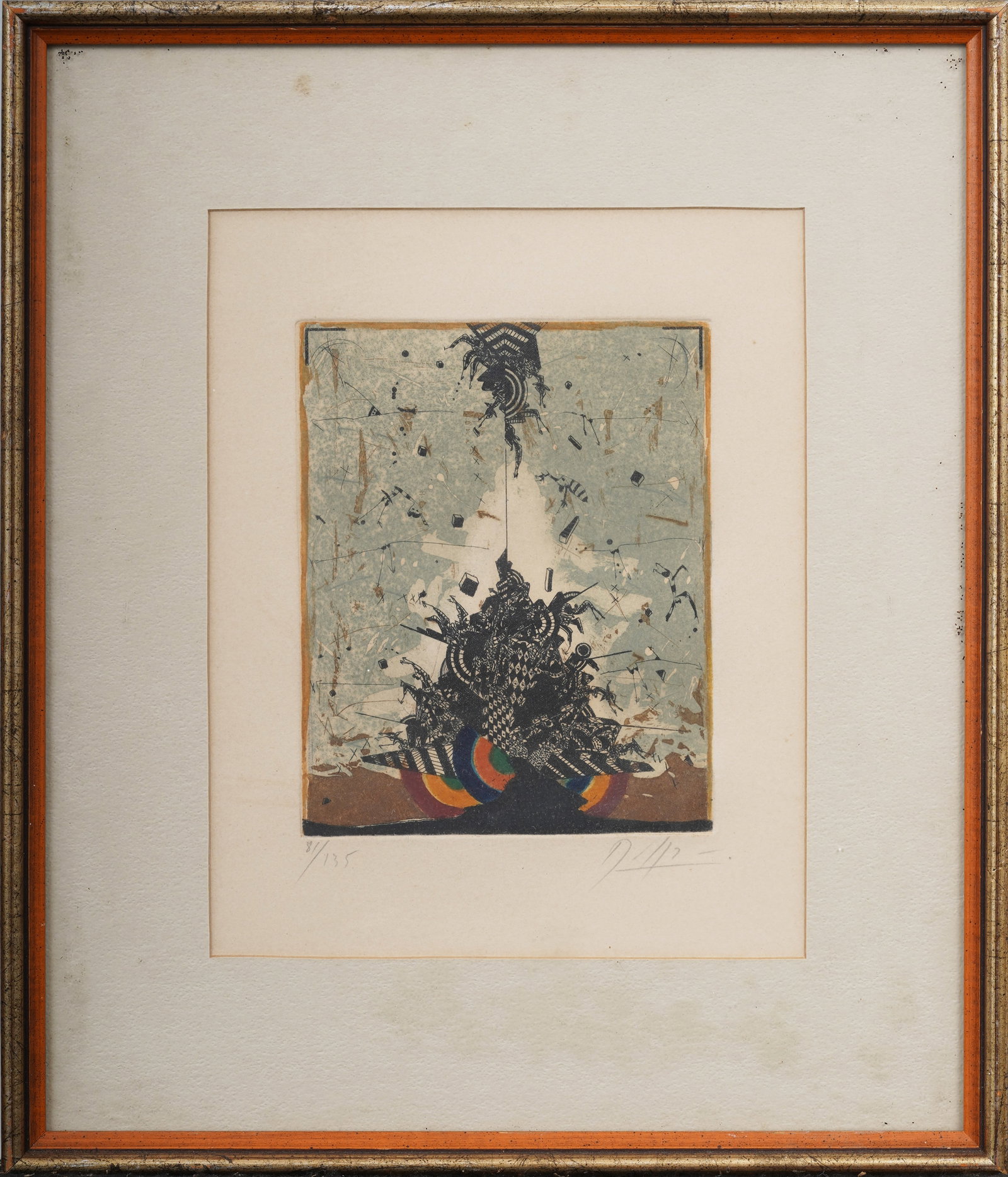 Georges Dussau Brutalist Futurist Abstract Expression Signed Limited Edition Print: Vintage print. Measuring: 15 by 17 inches overall, and 8.5 by 10.75 artwork alone. Please see all images for condition. Size is measured and written on the back of the painting or next to each object.