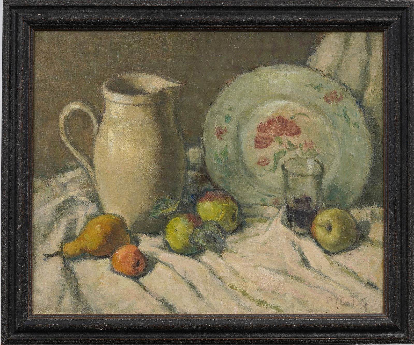 Vintage American Impressionist Flower and Fruit Still Life Framed Signed Original Oil Painting: Vintage impressionist oil painting. Measuring: 20 by 23 inches overall, and 16 by 20 artwork alone. Please see all images for condition. Size is measured and written on the back of the painting or nex