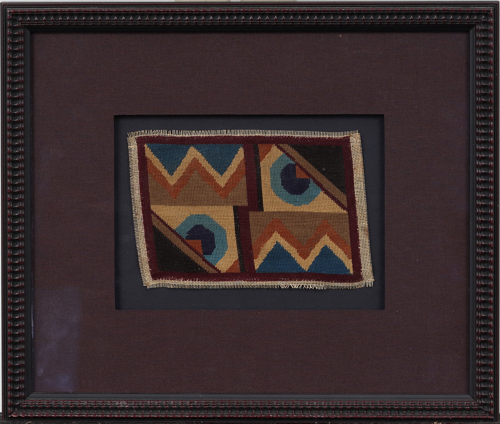 Vintage American School Modernist Abstract Tapestry: Vintage tapestry. Measuring: 12 by 14 inches overall. Please see all images for condition. Size is measured and written on the back of the painting or next to each object. For detailed condition quest
