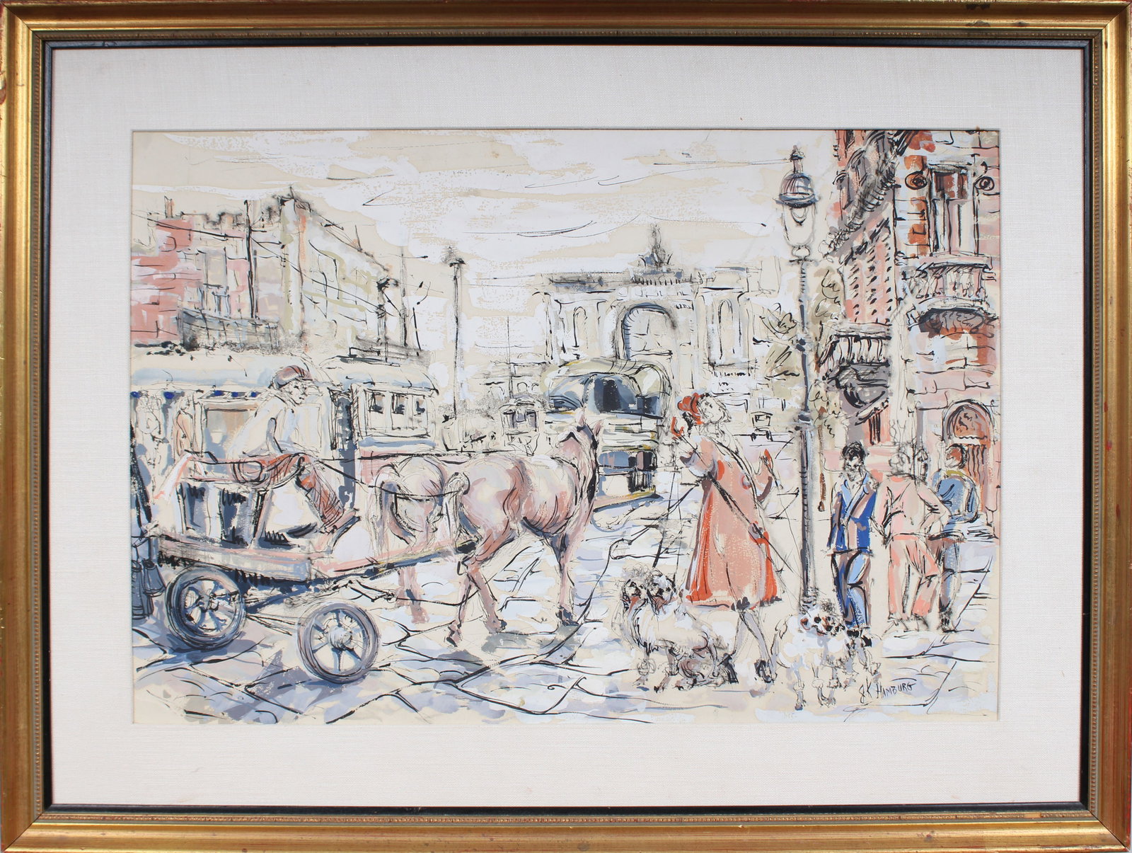 Signed Vintage European Impressionist Framed Cityscape Street Scene Original Painting: Vintage European mixed media painting. Measuring: 21.5 by 28.5 inches overall. Domestic flat rate shipping with Fedex is set to $110 for this lot. Please see all images for condition (additional photo