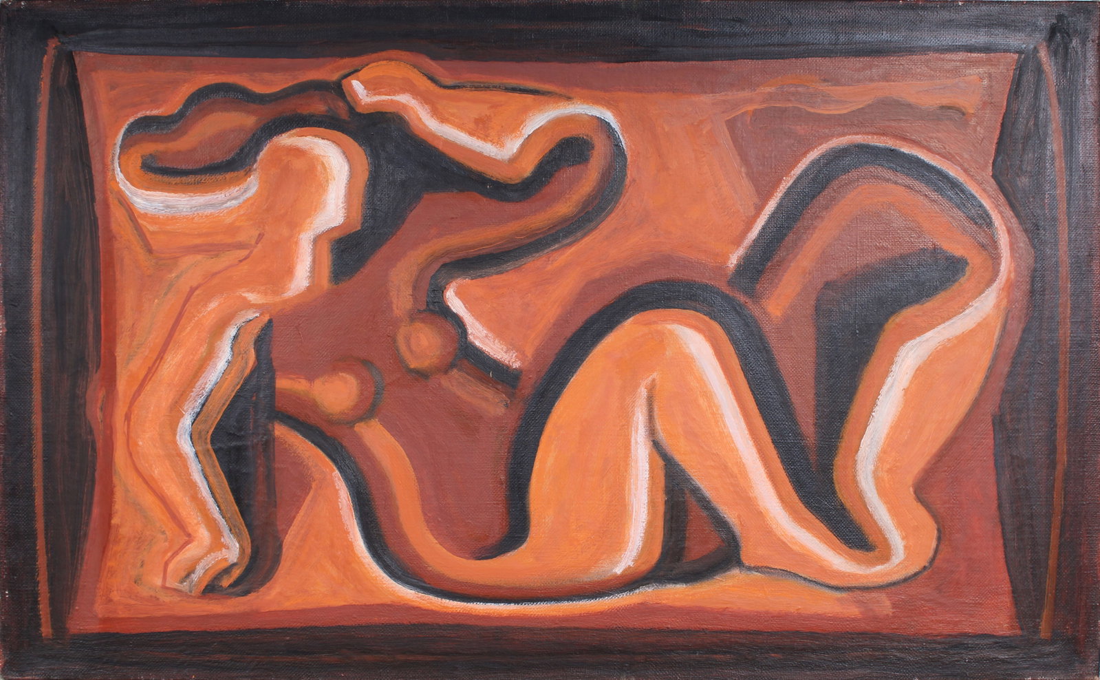 Vintage American Cubist Nude Woman Portrait Large MCM Modernist Oil Painting: Vintage American oil painting. Measuring: 19.5 by 32 inches overall. Domestic flat rate shipping with Fedex is set to $110 for this lot. Please see all images for condition (additional photos and blac