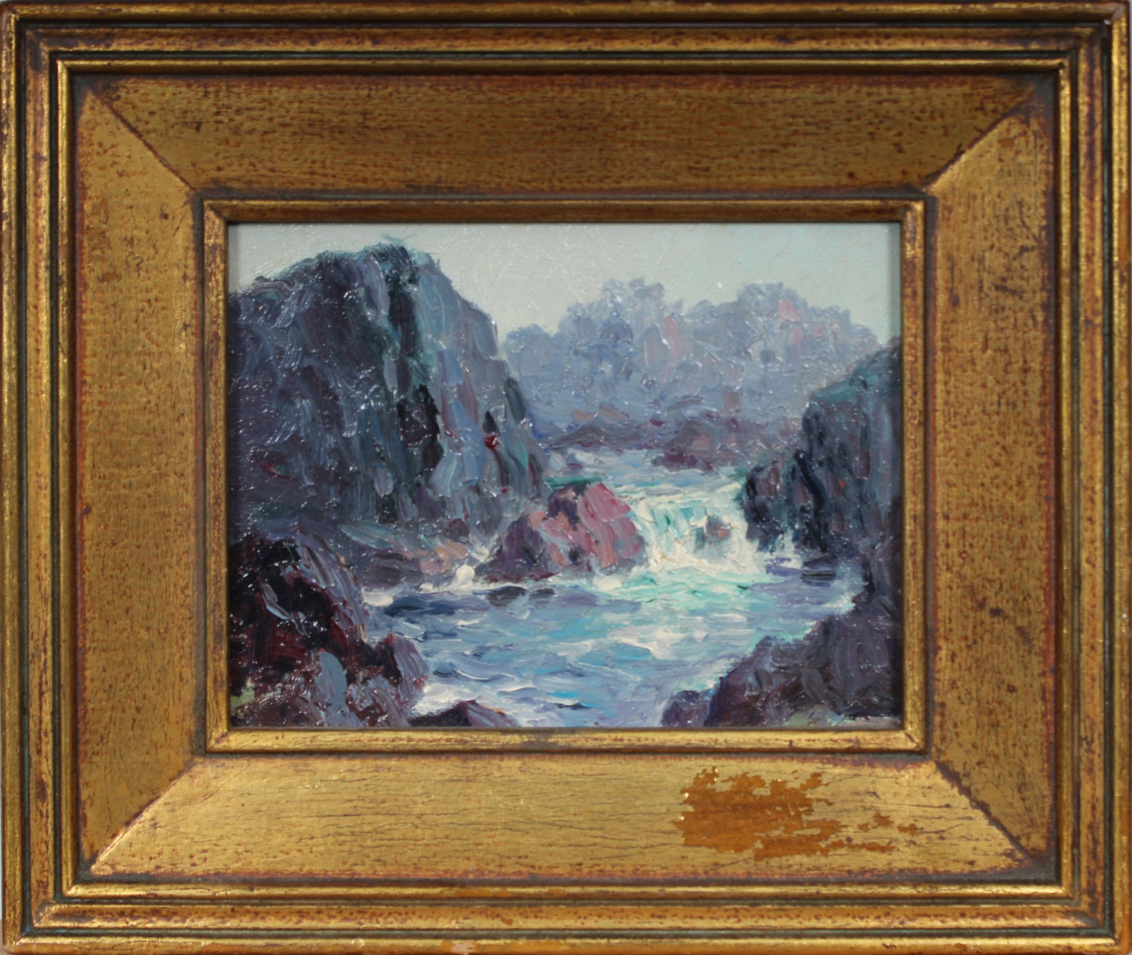 Leon Lundmark 1875-1942 Signed Antique American Impressionist Framed Seascape Oil Painting: Antique American impressionist seascape oil painting. Measuring: 6.5 by 7.5 inches overall. Domestic flat rate shipping with Fedex is set to $50 for this lot. Please see all images for condition (addi