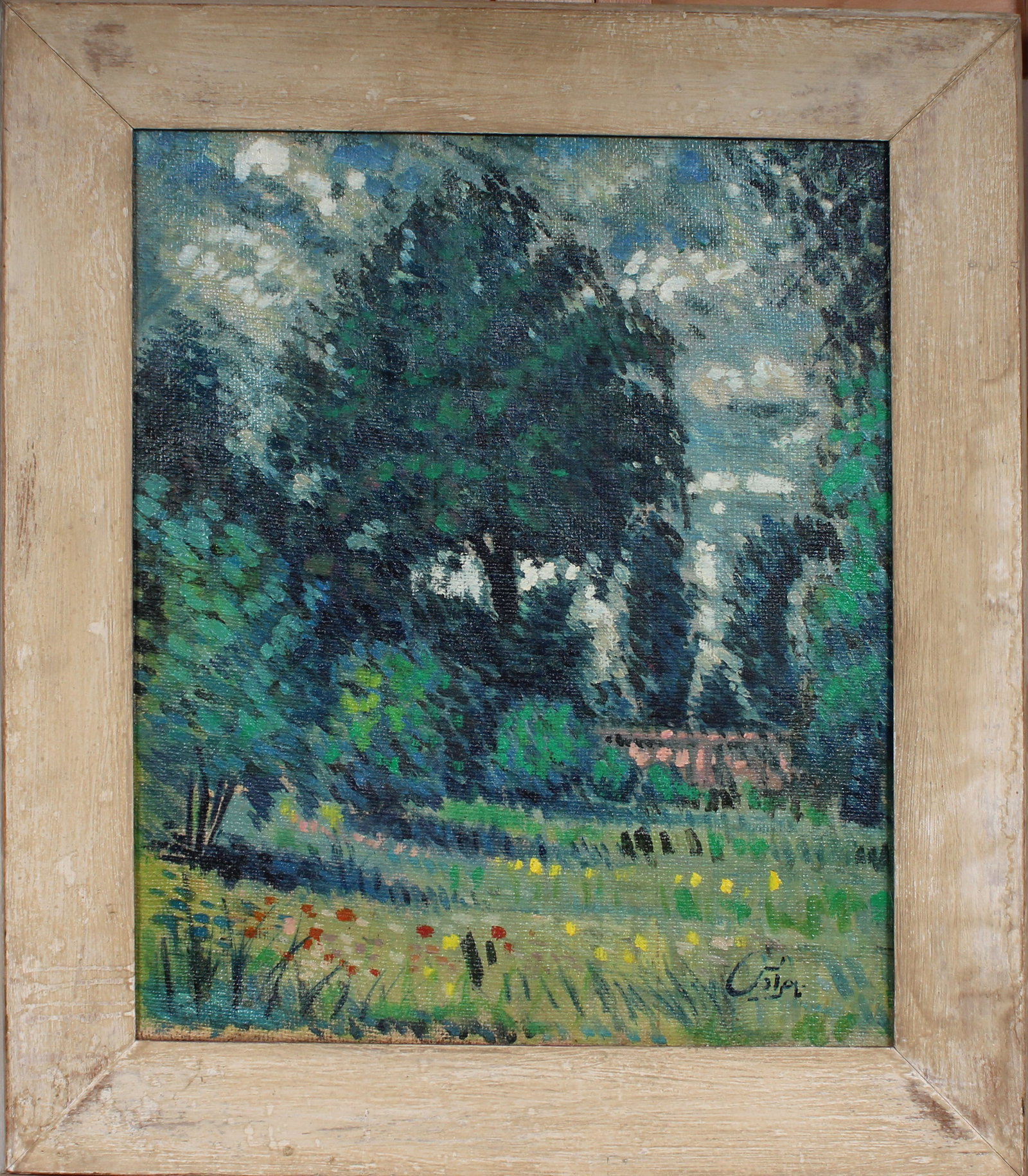 Vintage European Signed Impressionist Framed Landscape Wild Flower Oil Painting (1 of 6)