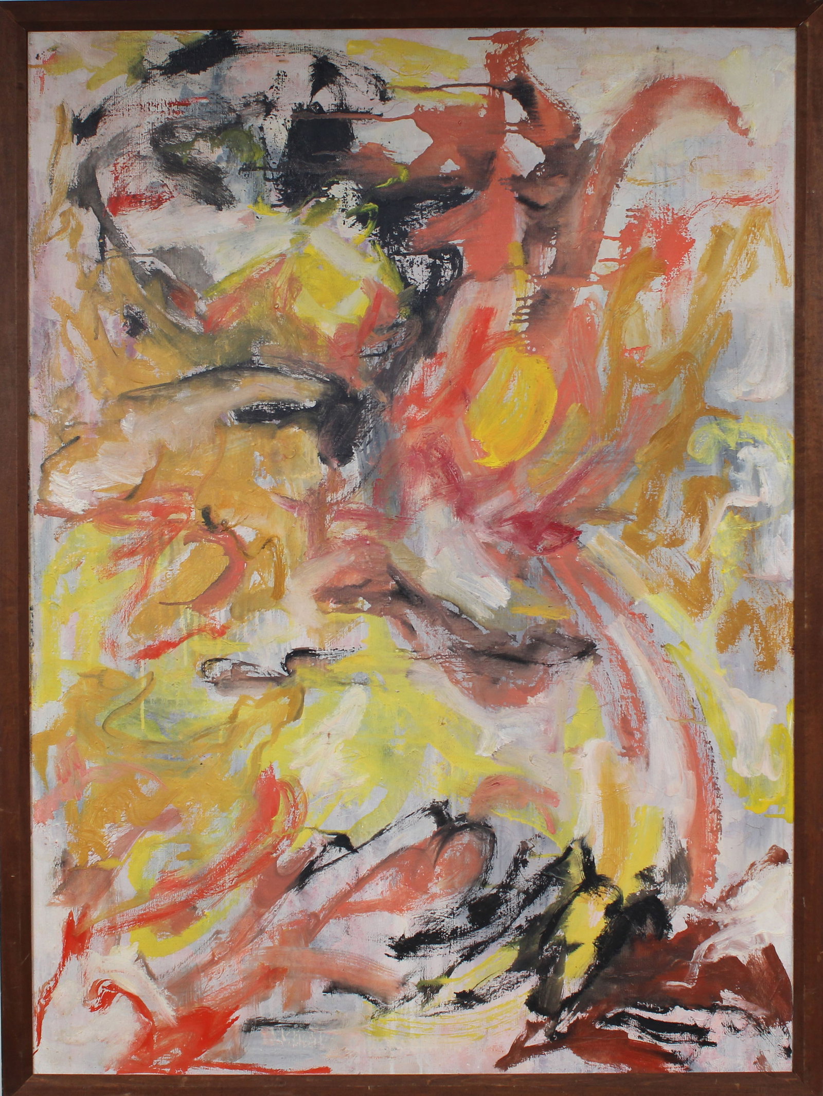 Vintage American Modernist Framed Abstract Expressionist Original Large Oil Painting: Vintage American oil painting. Measuring: 30 by 41 inches overall. Domestic flat rate shipping with Fedex is set to $325 for this lot. Please see all images for condition (additional photos and blackl