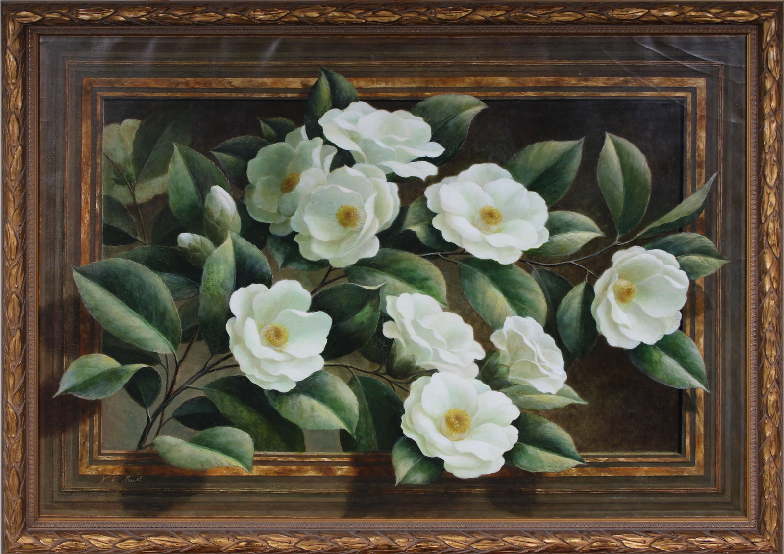 Vintage American Trompe L'Oeil Realist Flower Still Life Framed Signed Oil Painting: Vintage American oil painting. Measuring: 30.5 by 42.5 inches overall. Domestic flat rate shipping with Fedex is set to $325 for this lot. Please see all images for condition (additional photos and bl