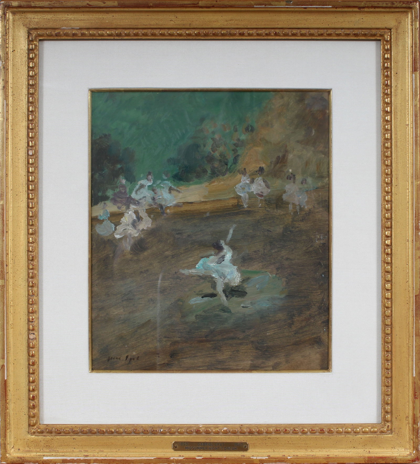 Gabriel Spat (1890-1967) Large Vintage French Impressionist Framed Ballerina Portrait Oil Painting: Vintage French impressionist ballerina oil painting. Measuring: 18.5 by 17 inches overall. Domestic flat rate shipping with Fedex is set to $100 for this lot. Please see all images for condition (addi