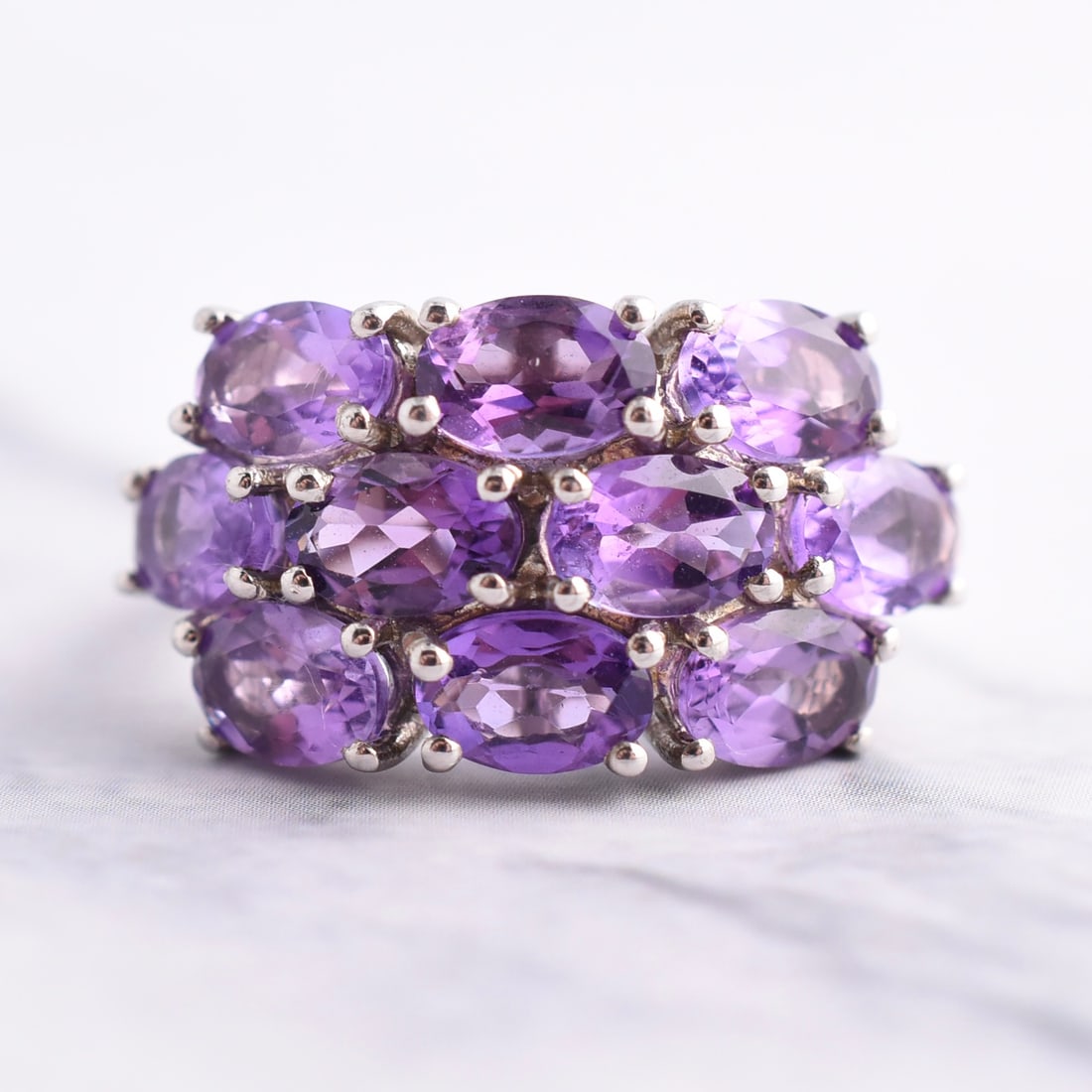 5.7ctw Natural Amethyst Sterling Silver Cluster Ring (1 of 4)