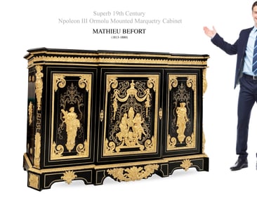 19th C. NAPOLEON III BRONZE & BRASS TORTOISESHELL BOULLE & EBONY SIDE-CABINET