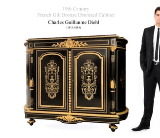 19th C. French Gilt Bronze Ebonized Cabinet, Sign By Diehl