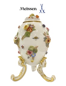 19th C. German Meissen Egg Lidded Candy Bowl, Hallmarked