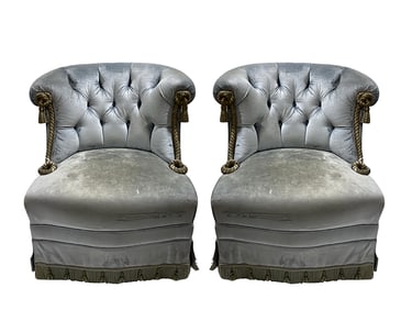 19th C. Napoleon III Pair of Tufted Rounded Back Armchairs