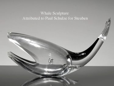 A Contemporary Modern Glass Sculpture of Whale, Attrib. Paul Schulze