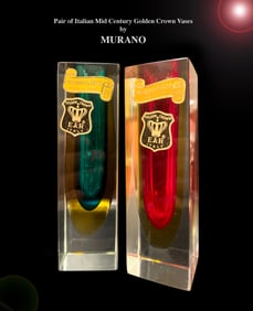 A Pair of Mid 20th Century Italian Golden Crown Candlesticks/Vases