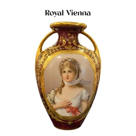 19th C. Royal Vienna Hand Painted Iridescent Porcelain Vase, Signed