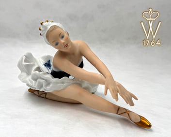20th C. German Wallendorf Hand Painted Ballerina Dancer Figurine, Signed