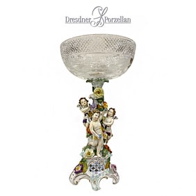 19th C. German Dresden Figurine Group Crystal Centerpiece