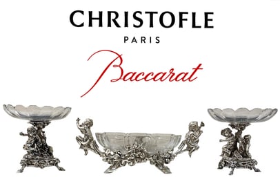 19th C. Christofle Silver-Plated Figural & Baccarat Crystal Garniture Set