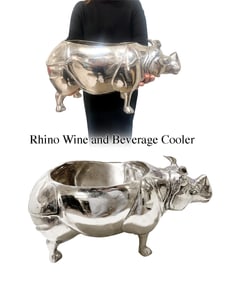 A Large Modern Silver-Plated Rhino Figural Wine/Beverage Cooler