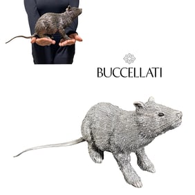 A Large Italian Buccellati Sterling Silver Mouse Statue, Signed