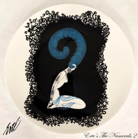 A RARE ERTE'S THE NUMERALS 2 MIKASA BONE CHINA DECORATIVE PLATE, SIGNED