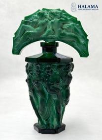 A Vintage Bohemian Frantisek Halama Figural Malachite Art Glass Lidded Perfume Bottle
