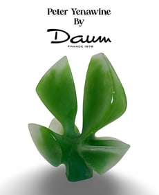 A Daum Nancy Pate-De-Verre Green & White Modern Art Glass Sculpture, Signed