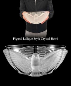 A Large Lalique style Crystal Figural Bird Bowl