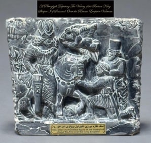 A Decorative Sculpted Petroglyph of Persian Sassanid King Shapur I Over Roman Empire