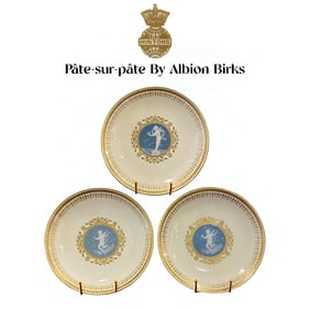 A Lot of 3 19th C. English Minton Pate-Sur-Pate Decorative Wall Plates, Signed & Hallmarked