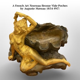 ?An Art Nouveau Auguste Moreau Figural Bronze Vide-Poches Centerpiece, Signed