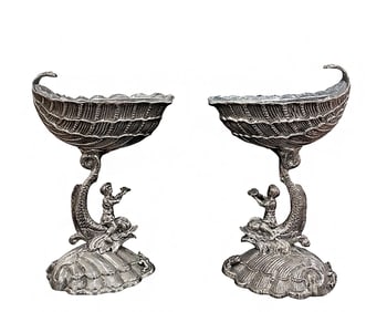 A Pair of 19th C. German Figural Silver Crystal Mounted Miniature Tazas