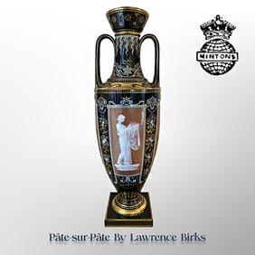 19th C. English Mintons Pate-sur-Pate Porcelain Vase, signed & Hallmarked