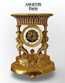 Early 19th C. French Figural Bronze Empire Clock, Hallmarked