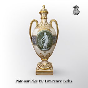 19th C. Mintons Pate-sur-Pate Lidded Urn, Signed