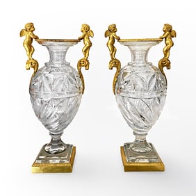 A Pair of 19th C. Russian Imperial Crystal Figural Bronze Vases