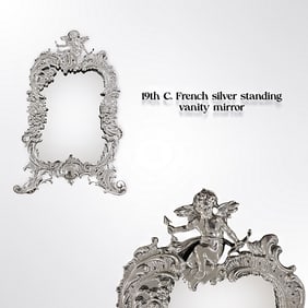 19th C. French Silver Figural Standing Vanity Mirror