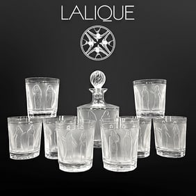 A Lalique Femme A L'Antique Crystal Liquor Service Set, Signed