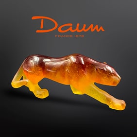 A French Daum Pate De Verre Art Glass Panther Figurine, Signed