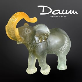 A French Daum Pate De Verre Art Glass Elephant Figurine, Signed