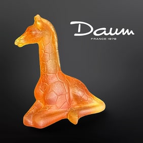 A French Daum Pate De Verre Art Glass Giraffe Figurine, Signed
