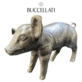 A Large Italian Buccellati Sterling Silver Pig Sculpture, Signed