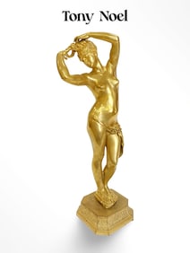 19th C. Anthony Paul Noel Gilt Dore Bronze Nude Dancer Sculpture, Signed
