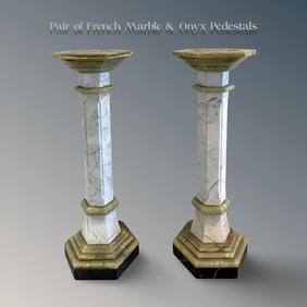 A Pair of French Marble & Onyx Pedestals